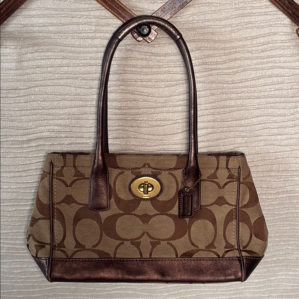Coach Brown Shoulder Bag with Signature Monogram